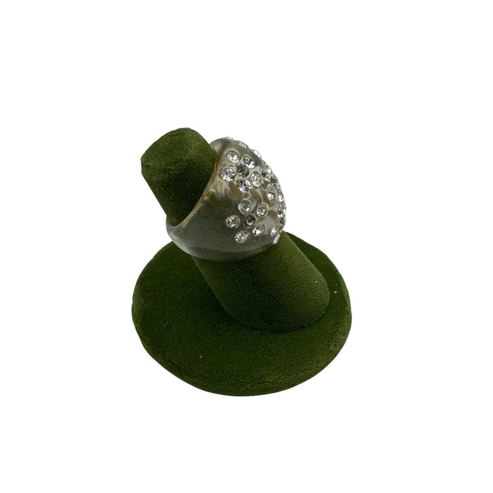 Clear Lucite Rhinestone Statement Ring Size 7 - Picture 5 of 7